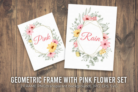 Geometric Frame with Pink Flower Set for Editorial and Web Design