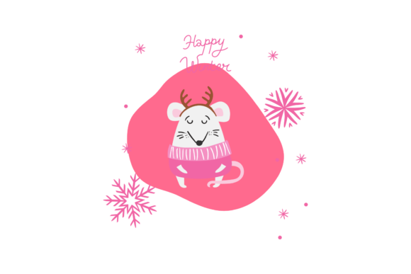 White Mouse Happy Winter Illustration: A Versatile Graphic Design Freebie for Crafters