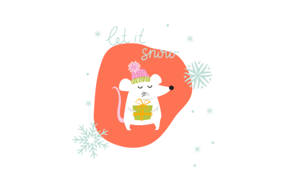 White Mouse Winter Gift Illustration: A Versatile Freebie for Creative Projects